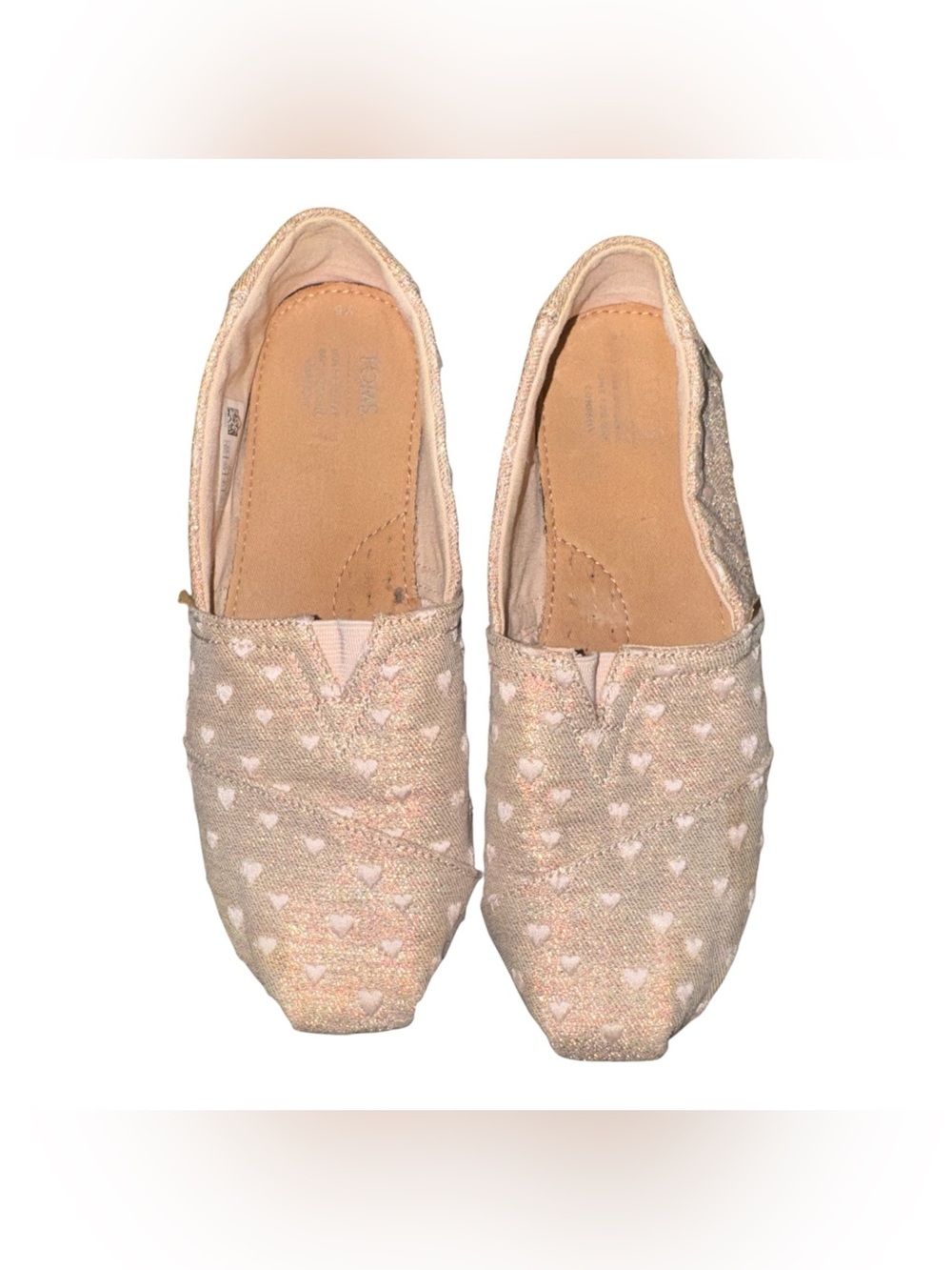 TOMS Blush Polka Dot Heart Shimmer Slip-On Flats Casual Comfort Every Day Shoe 5